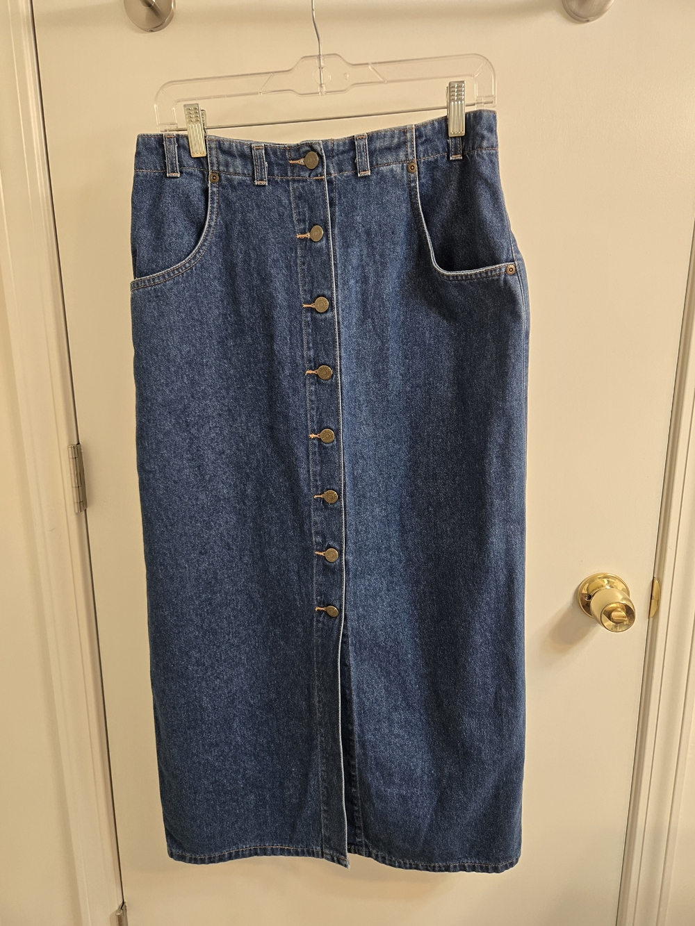 Eddie Bauer Vintage 90s Button Front Denim Midi Skirt Blue Size 8